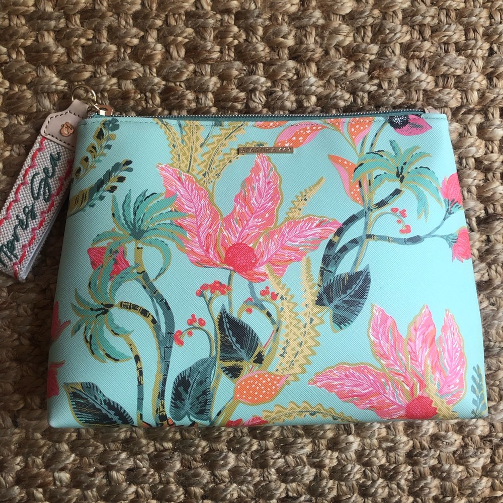New: Spartina 449 Queenie Sea Foam Tropical Floral Apres Sea Swimsuit Bag